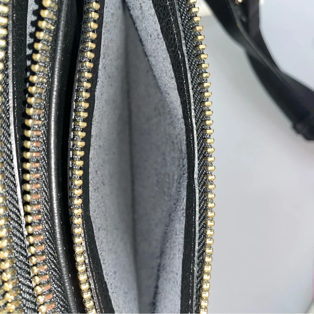 Tic Tac Toe NWT Half Moon Black Crossbody Black Leather 3 in 1 Minimalist Travel